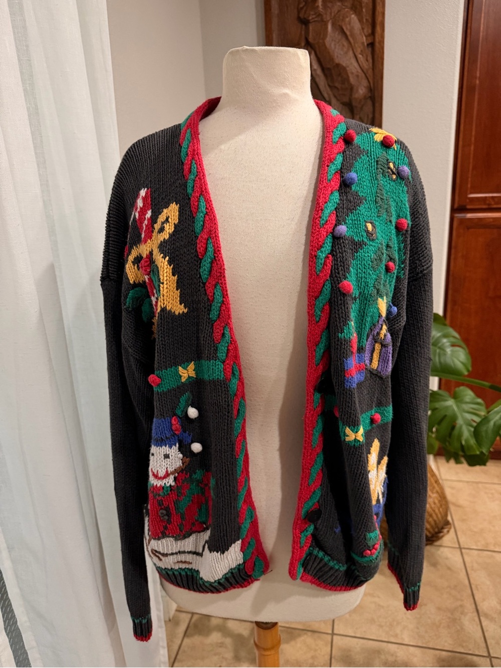 Vintage Rosanna Christmas Cardigan Sweater L Ugly Xmas Knit